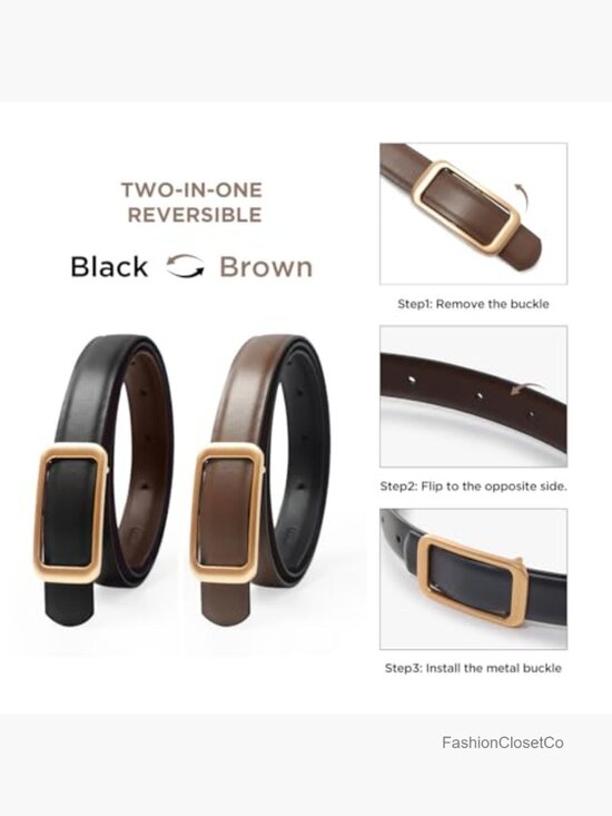 Reversible Genuine Leather Belt with Gold Buckle for Jeans main image 6